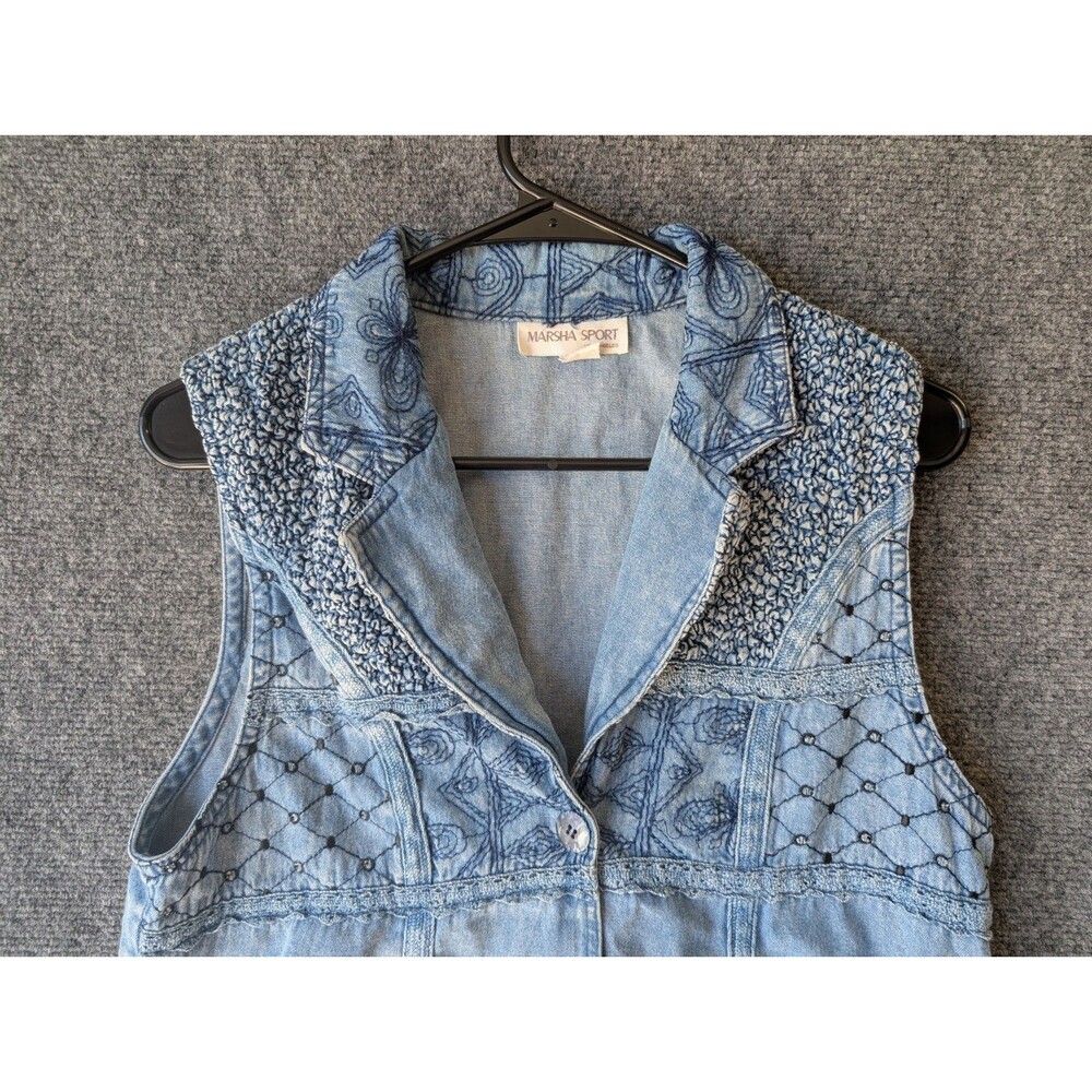 Vtg Marsha Sport Denim Vest S Boho Cottagecore Mixed Media Embroidered Artsy View 5